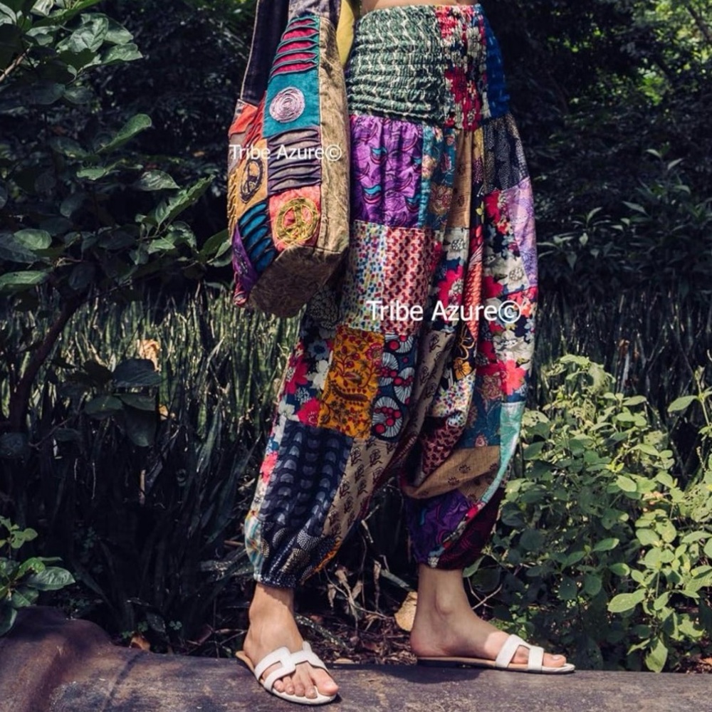 Tribe Azure Bright patchwork festival harem pants romper M - Picture 2 of 6